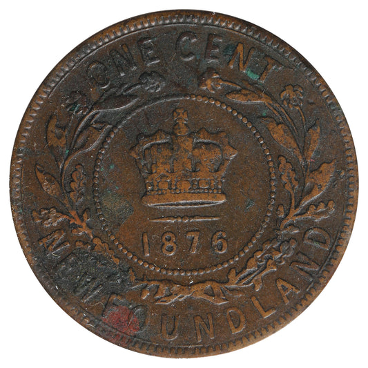 1876H Newfoundland 1-cent F-VF (F-15) Impaired