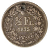 Switzerland 1875B 1/2 Franc VF-EF (VF30) Hole