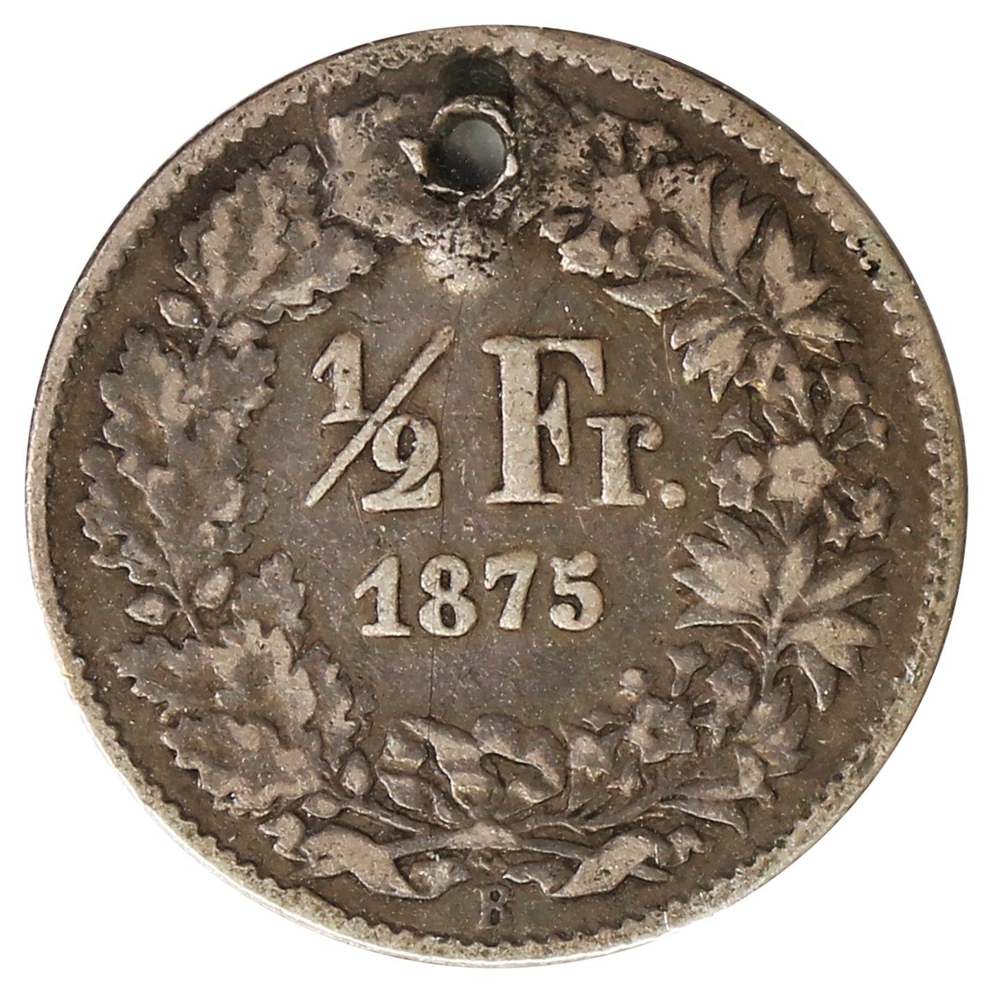 Switzerland 1875B 1/2 Franc VF-EF (VF30) Hole