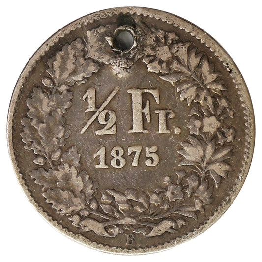 Switzerland 1875B 1/2 Franc VF-EF (VF30) Hole