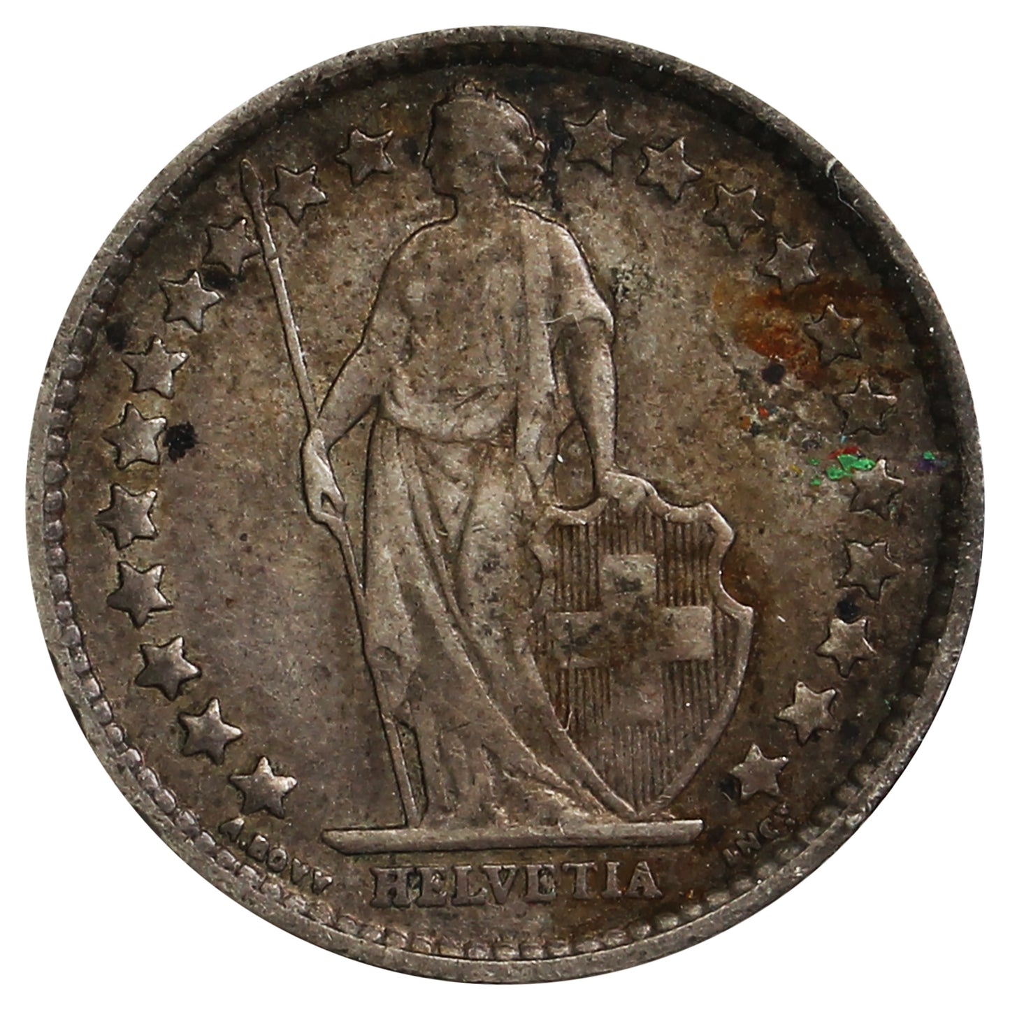 Switzerland 1882B 1/2 Franc Extra Fine (EF40) Toned