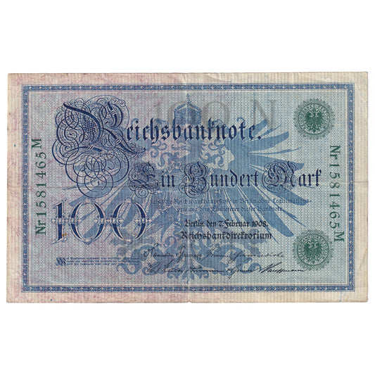 Germany 1908 100 Marks, Pick #34, VF-EF (Tear)