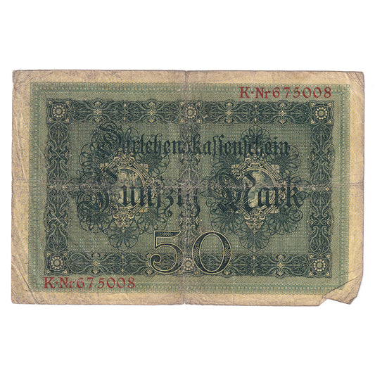 Germany 1914 50 Marks, 6 Digit, Pick #49a, VG (Dam'g)