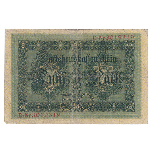 Germany 1914 50 Marks, 7 Digit, Pick #49b, VG (Holes)