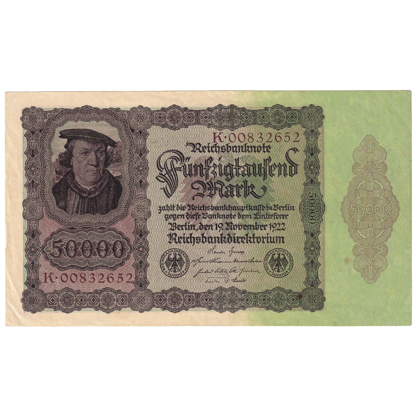 Germany 1922 50,000 Marks, Pick #80, AU (Stains)