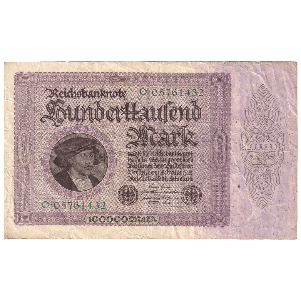 Germany 1923 100,000 Marks, W/O T, Pick #83a, VF (Holes)