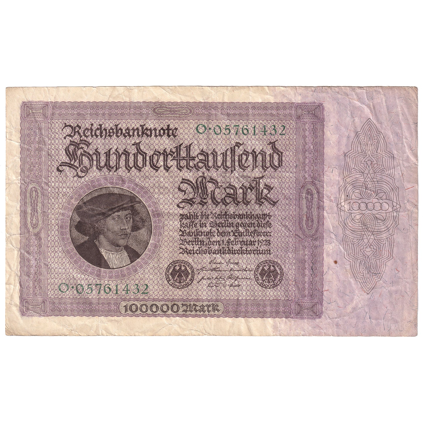 Germany 1923 100,000 Marks, W/O T, Pick #83a, VF (Holes)
