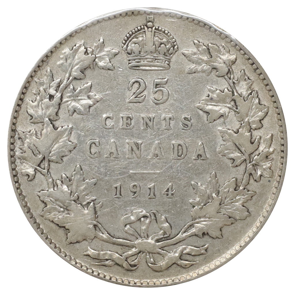 1914 Canada 25-cents VF-EF (VF30) Scratched, marks, or impaired