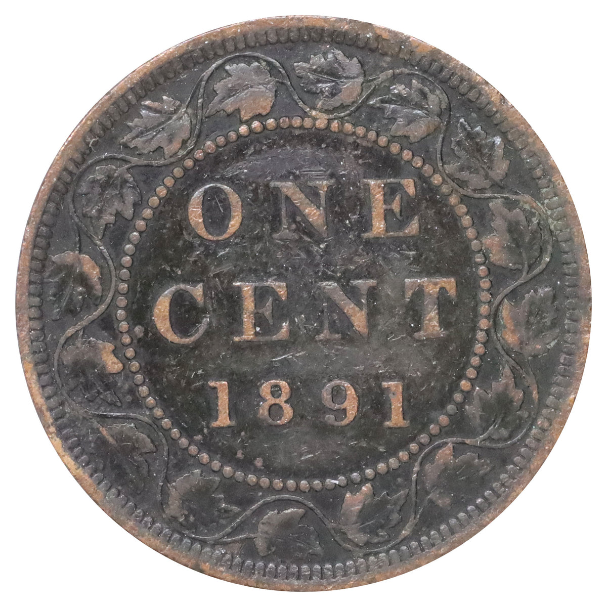 1891 LDLL Obv. 2 Canada 1-cent F-VF (F15) Scratched, marks, or impaired
