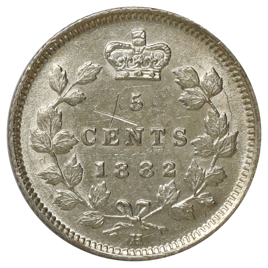 1882H Canada 5-cents AU-UNC (AU55) Scratched, marks, or impaired