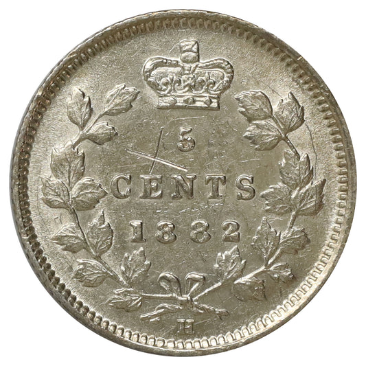 1882H Canada 5-cents AU-UNC (AU55) Scratched, marks, or impaired