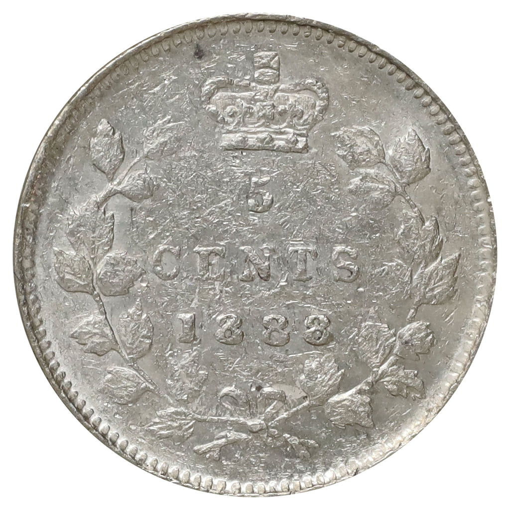 1888 Canada 5-cents AU-UNC (AU55) Scratched, marks, or impaired