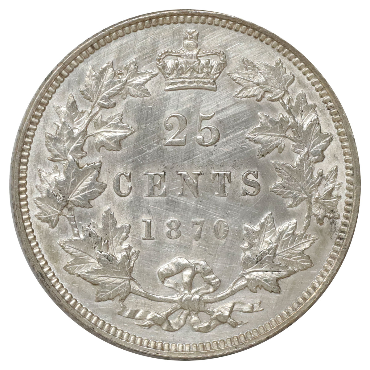 1870 Canada 25-cents AU-UNC (AU55) Scratched, marks, or impaired