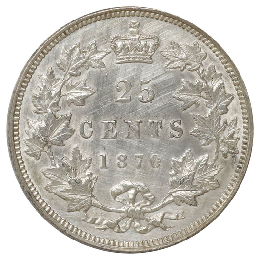 1870 Canada 25-cents AU-UNC (AU55) Scratched, marks, or impaired