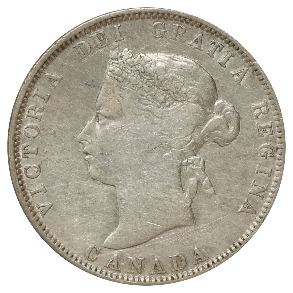 1871 Obv. 2 Canada 25-cents Very Fine (VF20) Scratched, marks, or impaired