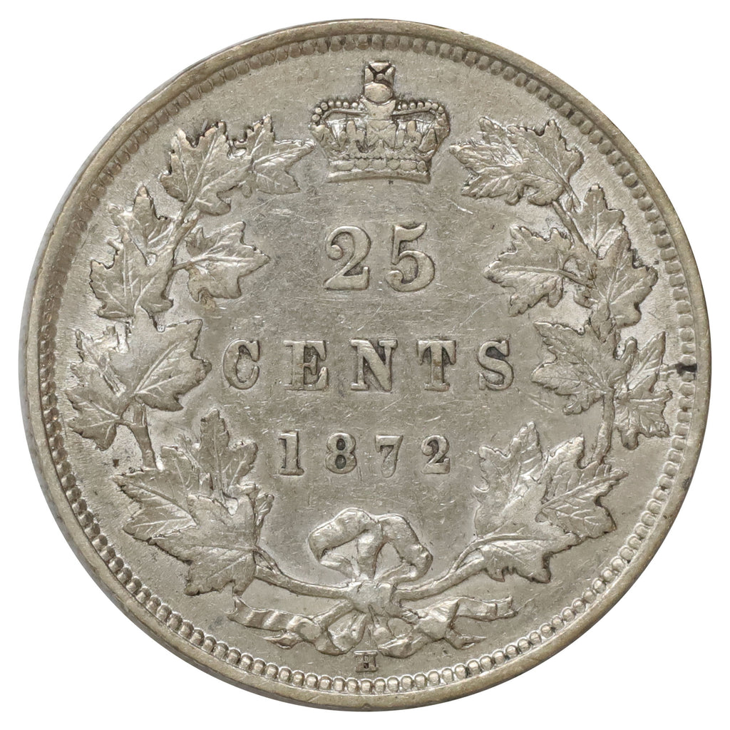 ERROR 1872H Canada 25-cents EF-AU (EF45) Broken Die on Obverse
