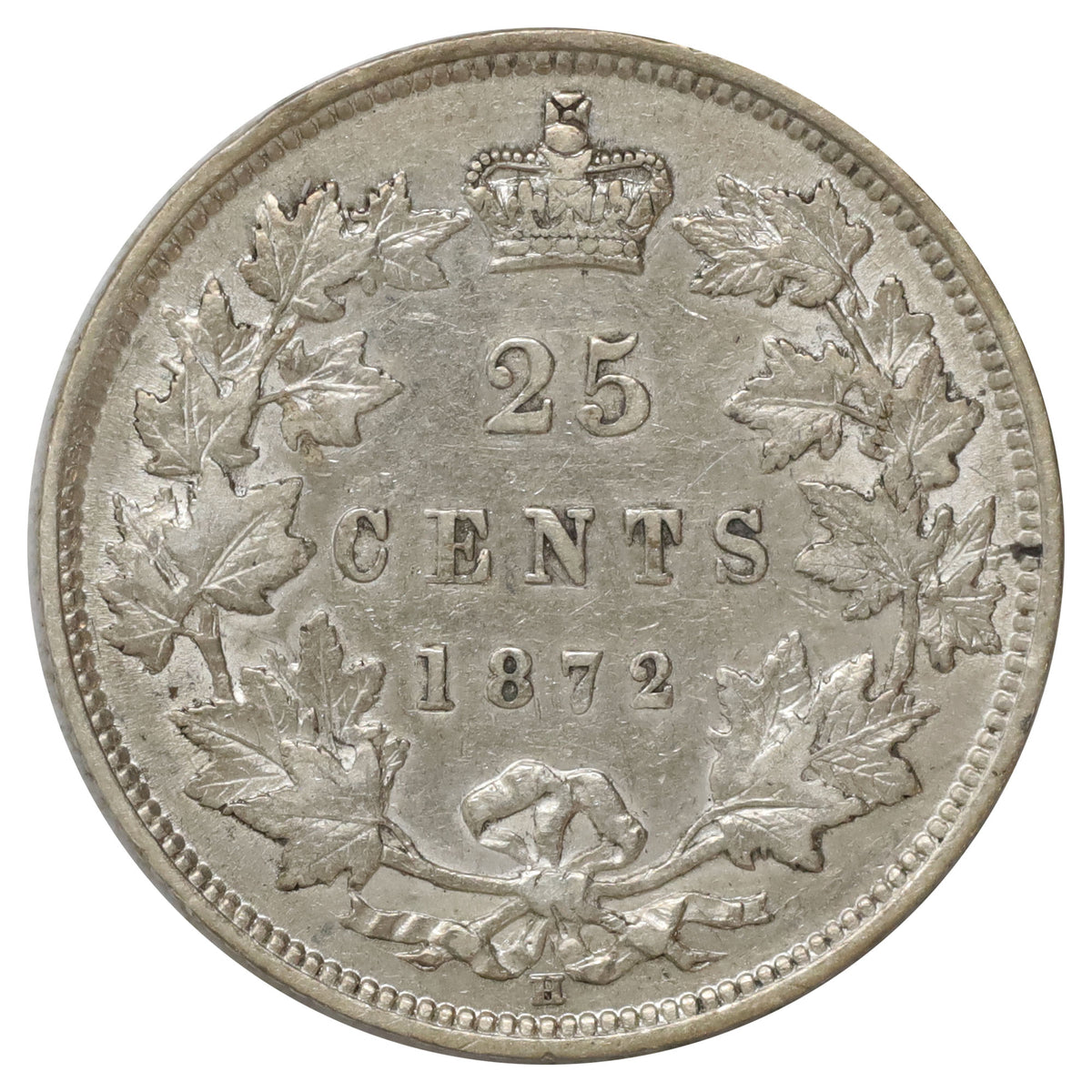 ERROR 1872H Canada 25-cents EF-AU (EF45) Broken Die on Obverse