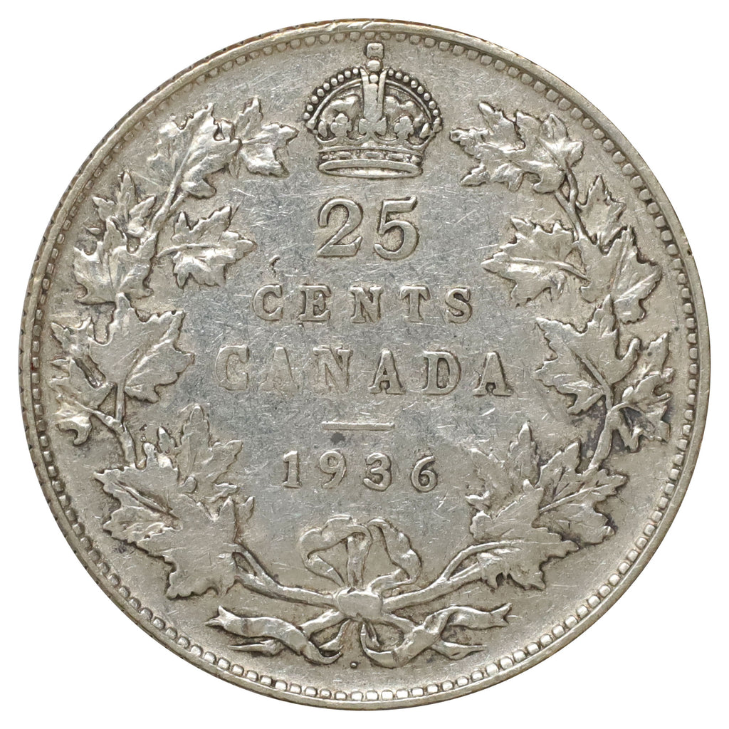 1936 Dot Canada 25-cents F-VF (F15) Scratched, marks, or impaired
