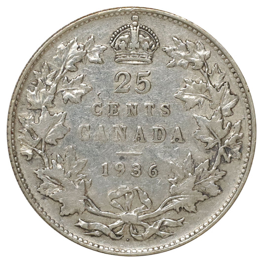 1936 Dot Canada 25-cents F-VF (F15) Scratched, marks, or impaired