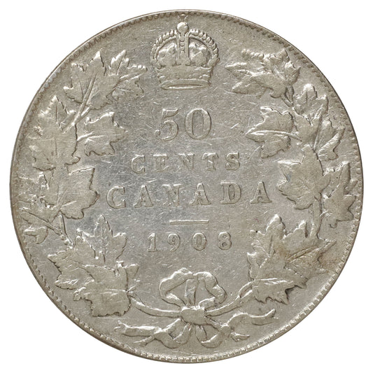 1908 Canada 50-cents F-VF (F15) Scratched, marks, or impaired