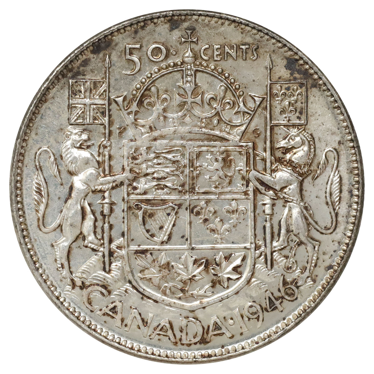 1946 Canada 50-cents UNC+ (MS62) Scratched, marks, or impaired