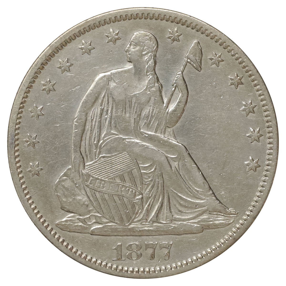 1877 S USA Half Dollar Extra Fine (EF40) Scratched, marks, or impaired