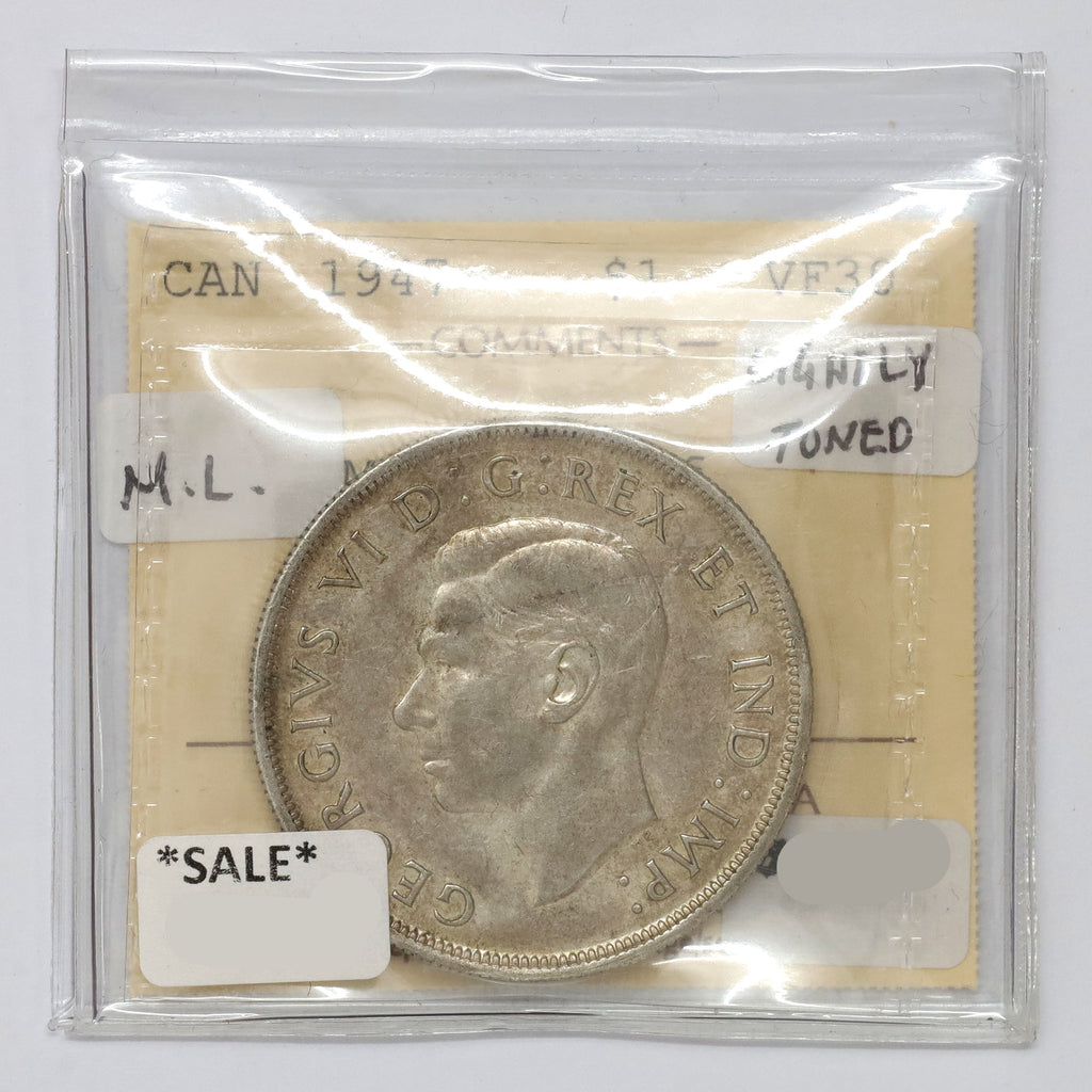 1947 Maple Leaf Canada Dollar ICCS Certified VF30 (lightly toned)