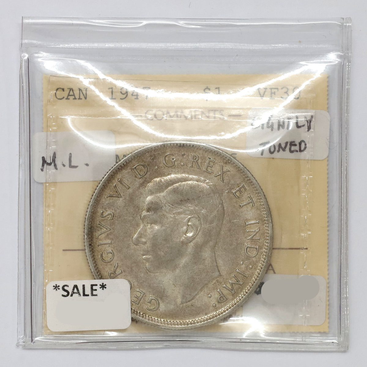 1947 Maple Leaf Canada Dollar ICCS Certified VF30 (lightly toned)