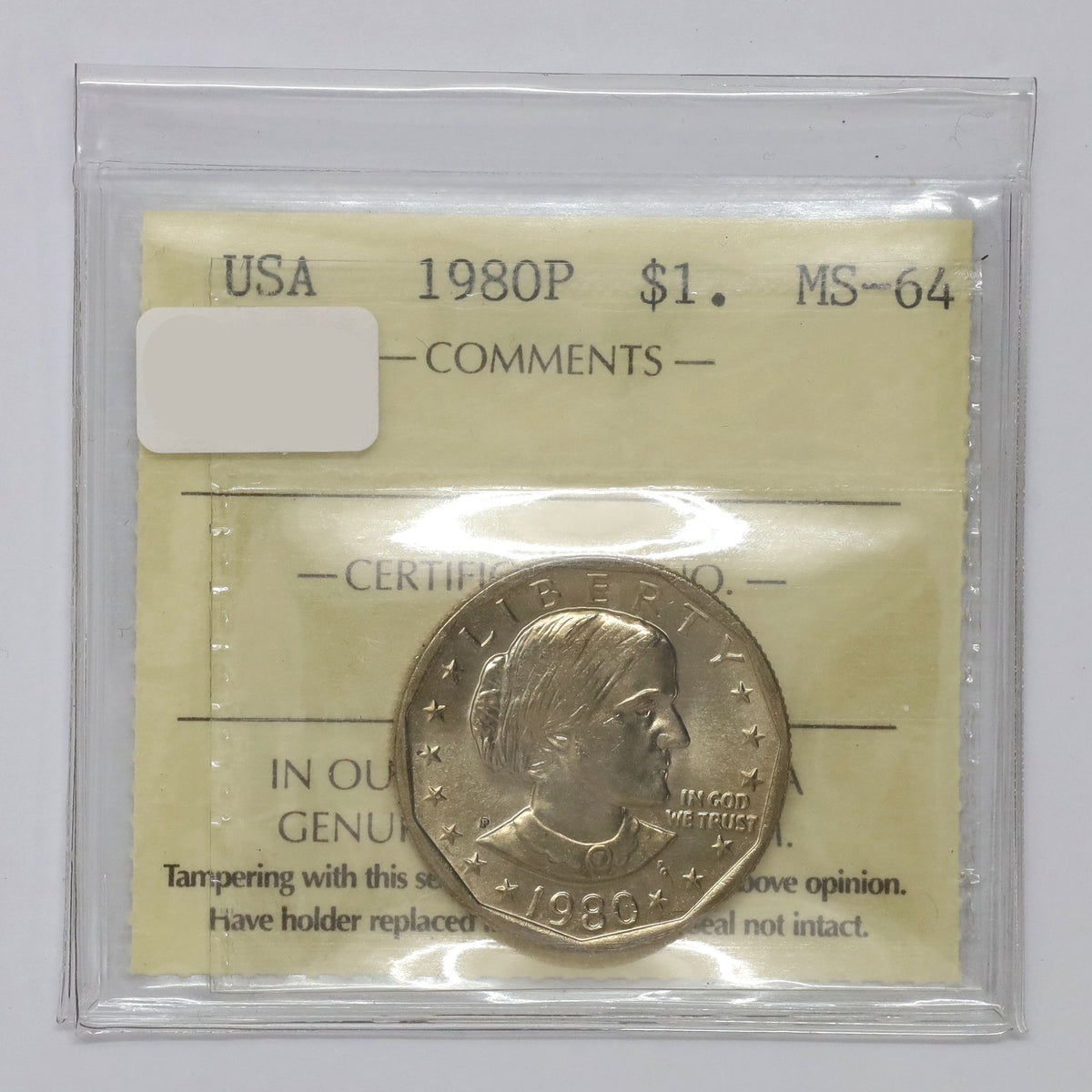 1980 P Susan B. Anthony USA Dollar ICCS Certified MS64 (DOD)