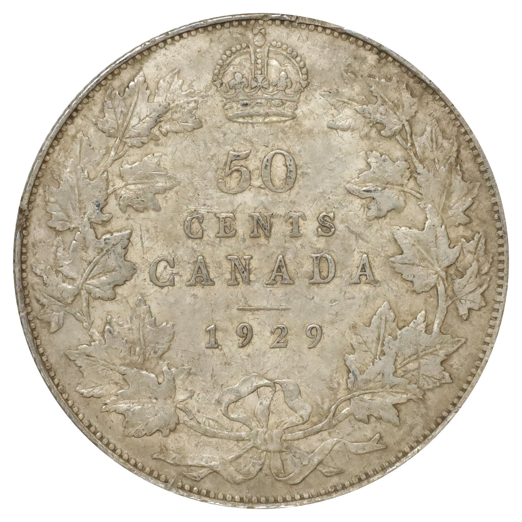1929 Canada 50-cents VF-EF (VF30) Scratched, cleaned, or impaired