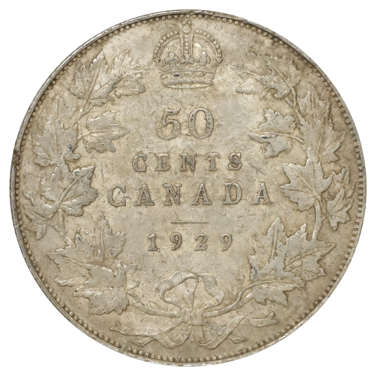 1929 Canada 50-cents VF-EF (VF30) Scratched, cleaned, or impaired