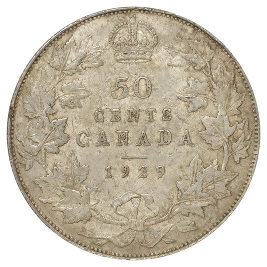 1929 Canada 50-cents VF-EF (VF30) Scratched, cleaned, or impaired
