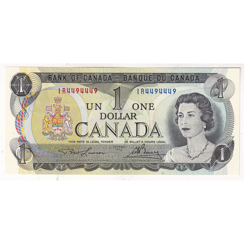 BC-46a 1973 Canada $1 Lawson-Bouey, Neat Number IR4494449, Uncirculated (MS60) DOP
