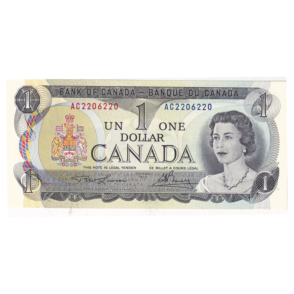 BC-46a-N10-iii 1973 Canada $1 Lawson-Bouey, 4-Cycle REPEATER AC2206220, CUNC (DOP)