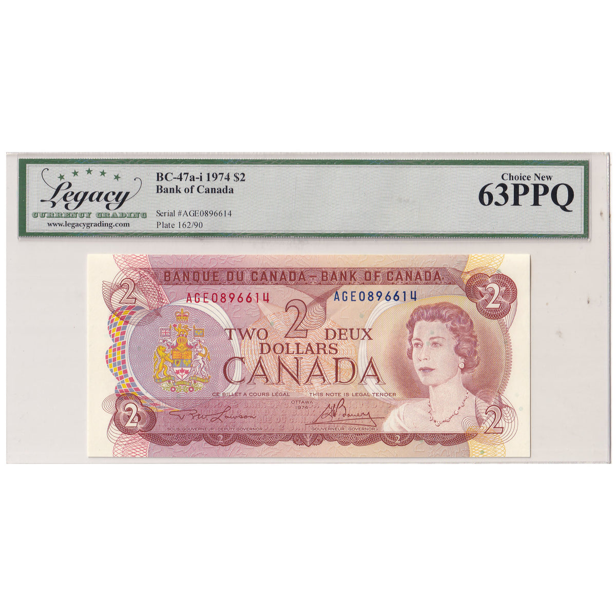 BC-47a-I 1974 Canada $2 Lawson-Bouey, AGE, Legacy Certified CUNC63PPQ