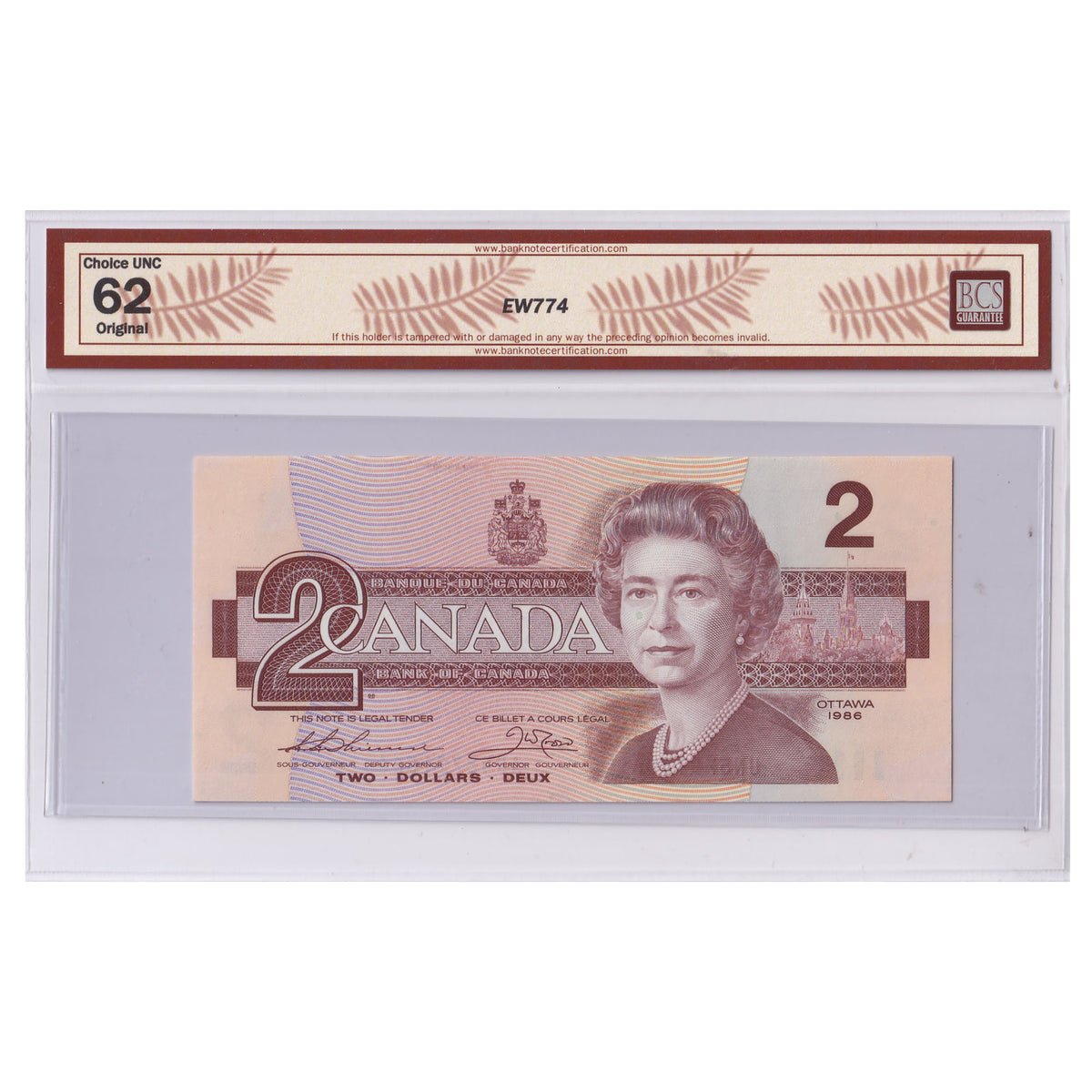 BC-55b 1986 Canada $2 Thiessen-Crow, Changeover, AUN, BCS Certified CUNC62