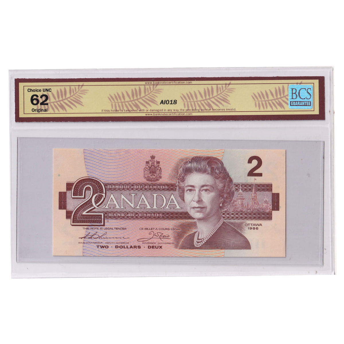 BC-55b 1986 Canada $2 Thiessen-Crow, Changeover, AUK, BCS Certified CUNC62