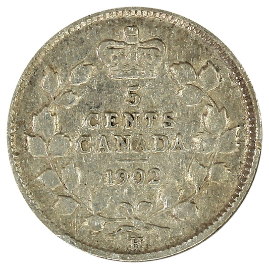 1902 Canada 5-cents VF-EF (VF30) Scratched, Cleaned, or Impaired