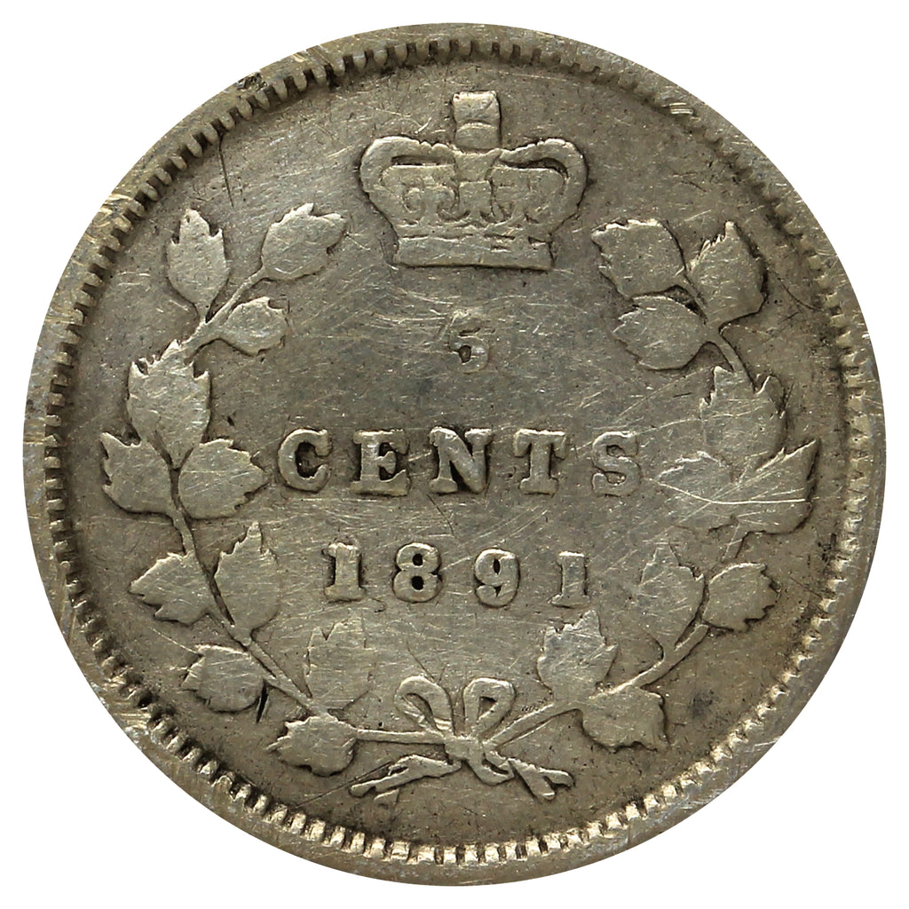 1891 Obv. 5 Canada 5-cents G-VG (G6) Scratched, marks, or impaired
