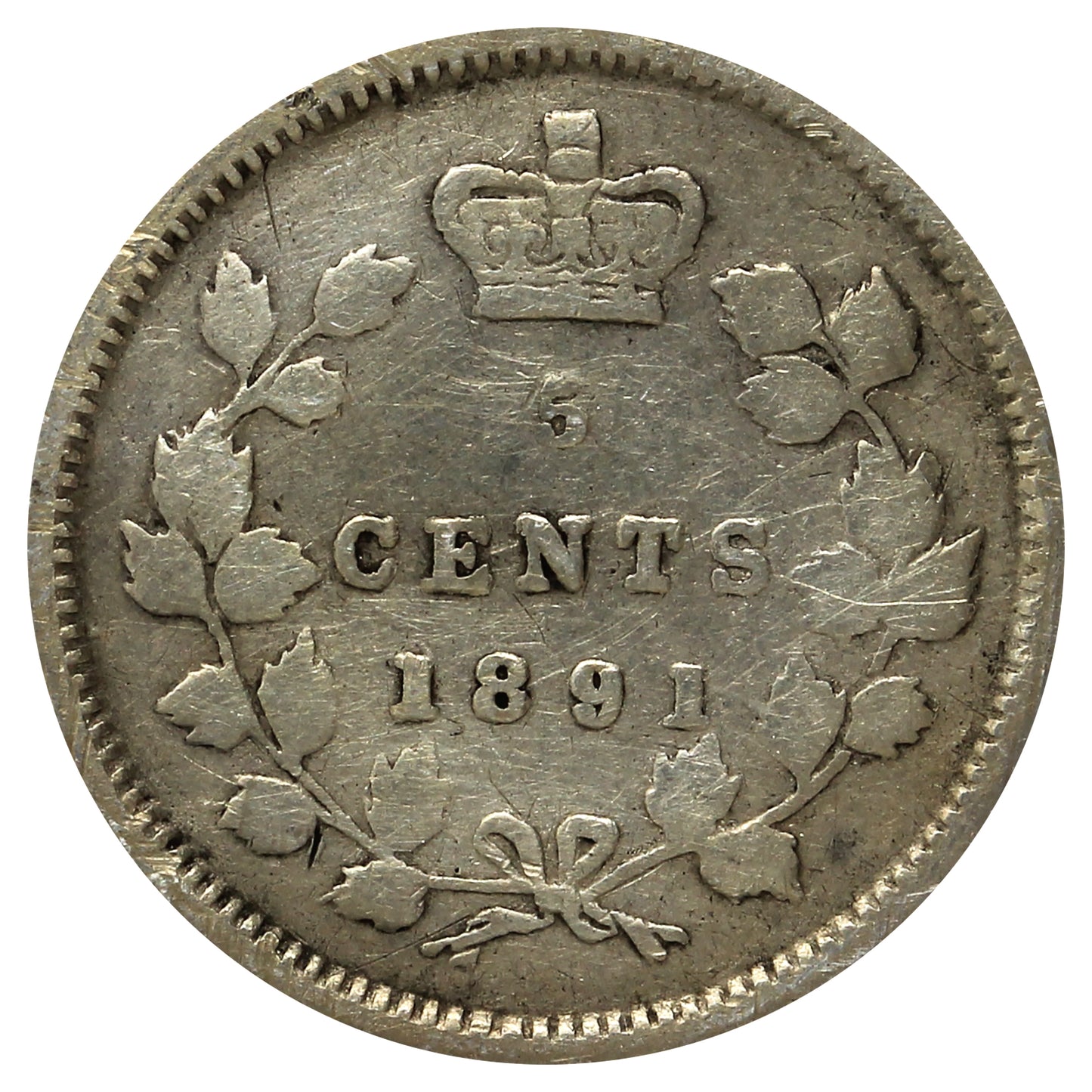 1891 Obv. 5 Canada 5-cents G-VG (G6) Scratched, marks, or impaired