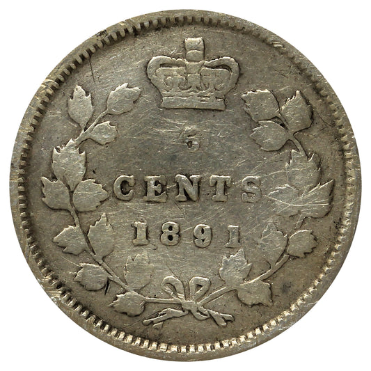 1891 Obv. 5 Canada 5-cents G-VG (G6) Scratched, marks, or impaired