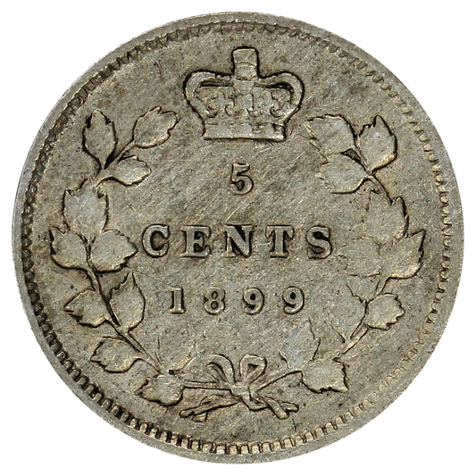 1899 Canada 5-cents Fine (F12) Scratched, marks, or impaired