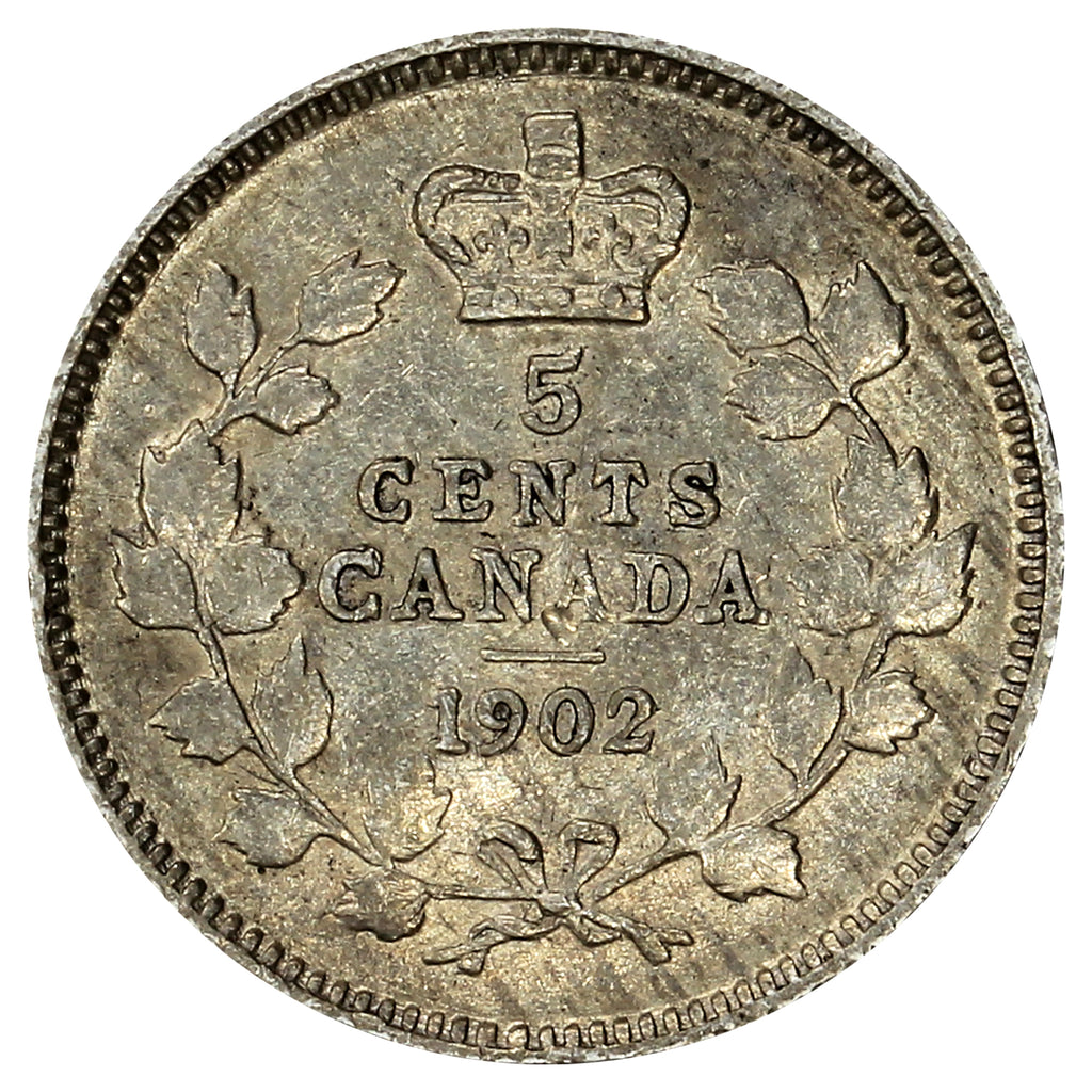 1902 Canada 5-cents Very Fine (VF20) Scratched, Cleaned, or Impaired