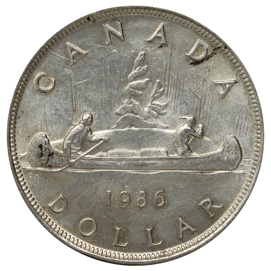 1936 Canada Dollar UNC+ (MS62) Scratched, marks, or impaired