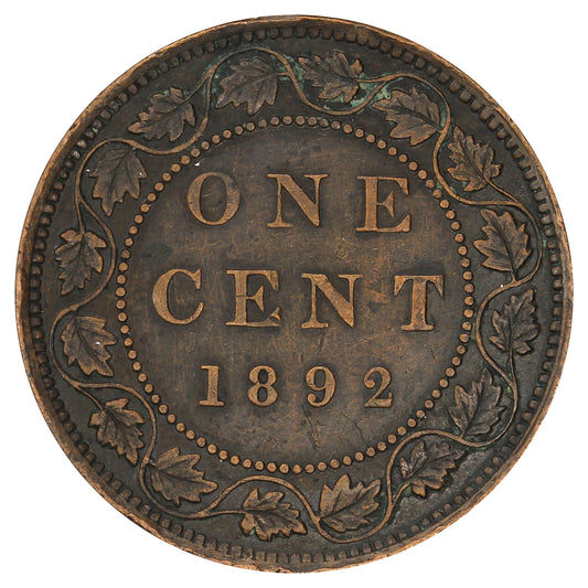 1892 Obv. 4 Canada 1-cent  VF-EF (VF30) Scratched, marks, or impaired