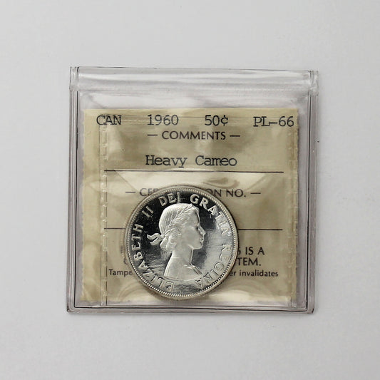 1960 Canada 50-cent ICCS Certified PL66 Heavy Cameo (Lightly Toned)