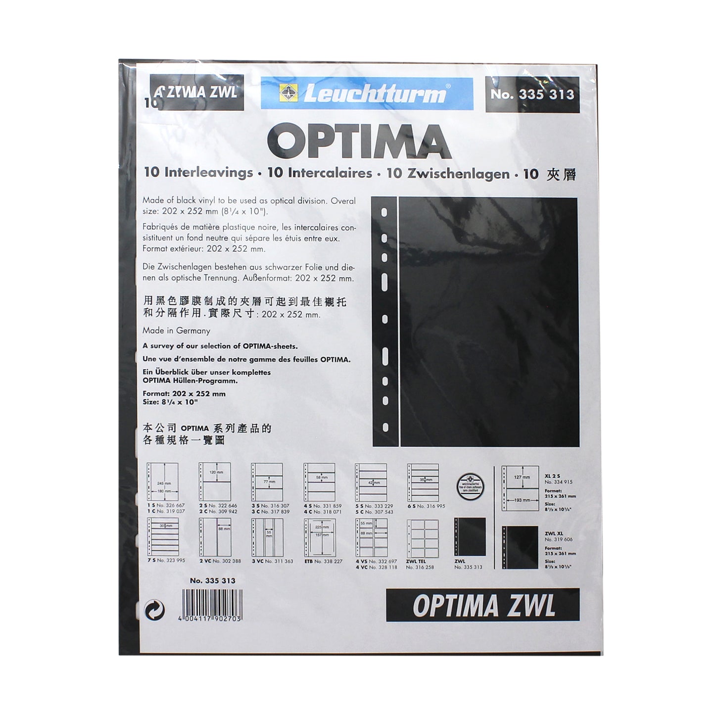 Leuchtturm OPTIMA Interleaves, Black, Pack of 10