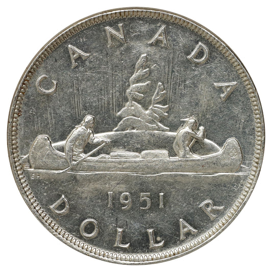 1951 Canada Dollar Almost Uncirculated (AU50) Scratched, marks, or impaired