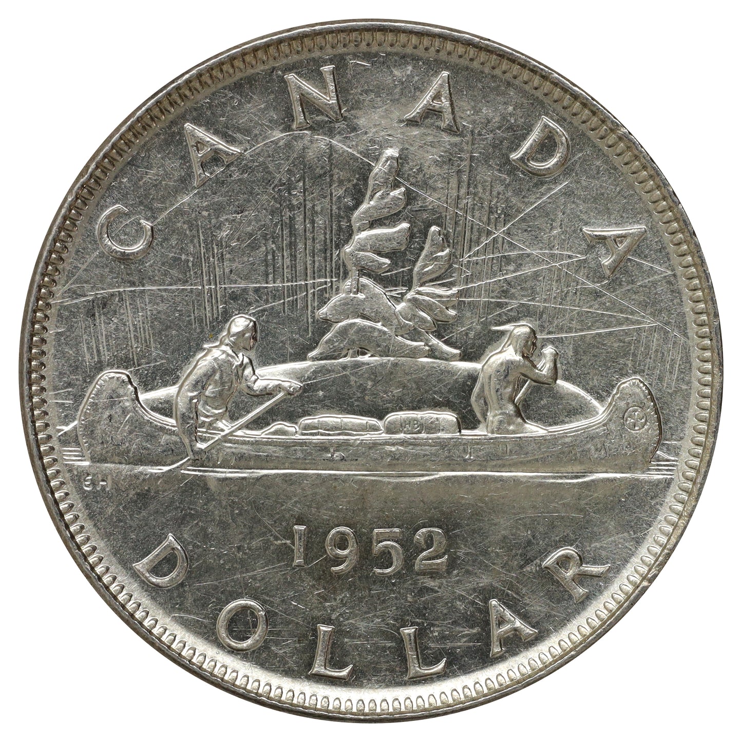 1952 Canada Dollar Almost Uncirculated (AU50) Scratched, marks, or impaired