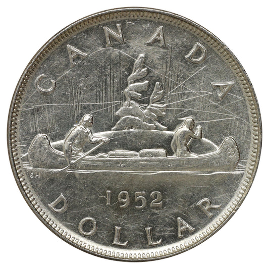 1952 Canada Dollar Almost Uncirculated (AU50) Scratched, marks, or impaired